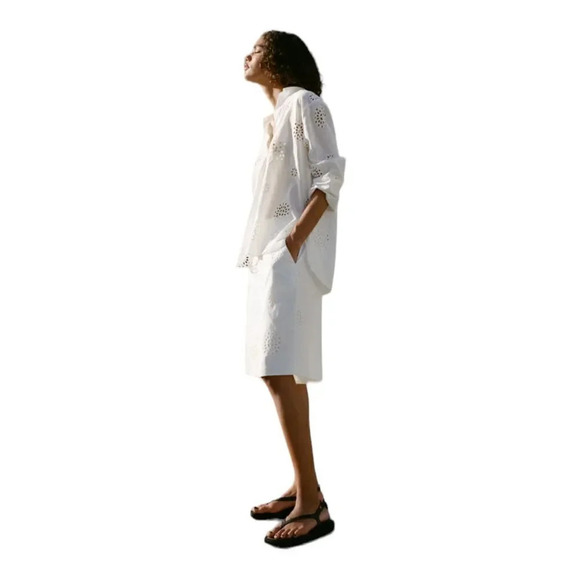 ZARA | White | EMBROIDERED LONG SHORTS - Picture 5 of 11